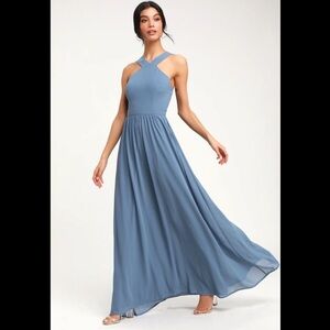 Lulus Air of Romance Slate Blue Halter Maxi Dress